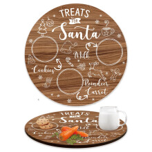 Christmas Santa Cookie Tray 25cm Round Wooden Serving Plate with Festive MultiSection Design