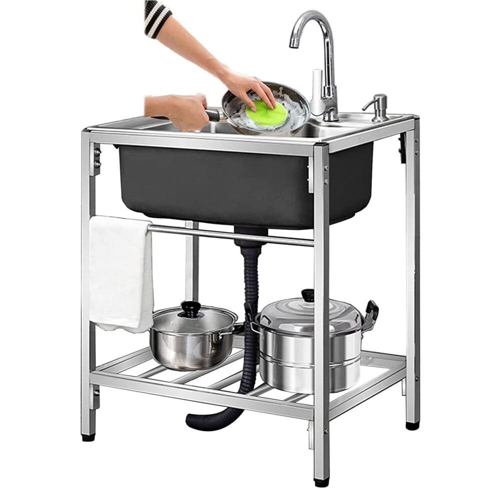 304 Stainless Steel Kitchen Sink Single Basin With Faucet And Drainboard For Outdoor Laundry Garden 9053599017721