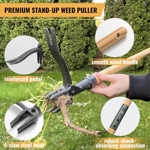 Stand Up Weed Puller with Ergonomic Long Handle, 4Claw Manual Root Removal Tool for Garden 1