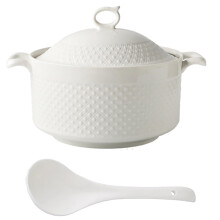 Porcelain Soup Tureen with Lid and Ladle, Large Ceramic Serving Bowl for Kitchen and Dining 6.5QT