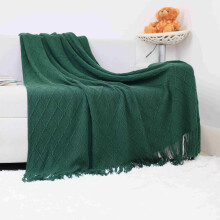 Soft Knitted Throw Blanket for Couch All Season Lightweight Fringe Decorative 50'x60' Dark Green