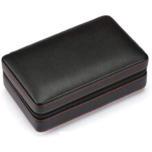 Cedar Wood Travel Cigar Humidor Case with Leather Cover and Builtin Humidity Control (A)(B)