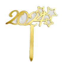 10pcs Golden Acrylic Christmas Cake Toppers Snowflake Wedding and Year Party Decorations