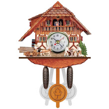 Cuckoo Clock Traditional Black Forest Quartz Wooden Pendulum Wall Clock for Home Decor 14x6x26CM