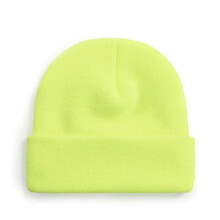 Fluorescent Yellow Beanie One Size Visibility Knit Hat for Outdoor Work and Running