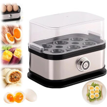 Stainless Steel Egg Cooker 6 Eggs, Rapid Boil MultiFunction Electric Egg Poacher for Soft Medium Hard