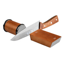 Rolling Knife Sharpener with Magnetic Guide, Dual Disc Kitchen Knife Sharpener 15 and 20 Degrees Brown