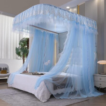 Elegant Lace Bed Canopy Mosquito Net with Stainless Steel Frame, ThreeDoor UShape 2M