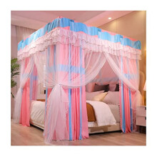 Bed Canopy Mosquito Net Double Layer Privacy Shading with Stand for Single Double Bed Pink 180x200cm