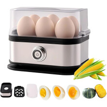 Electric Egg Cooker Stainless Steel 6 Egg Capacity with Auto Shut Off and OneTouch Fast Cooking