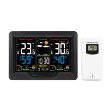 Wireless Weather Station with Color Display, Clock, Barometer, Thermometer, Hygrometer, Outdoor Sensor