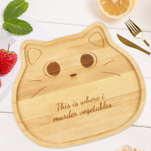 Cat Cutting Board with Cute Cat Engraving, Natural Bamboo Serving Tray, Cat Lover Kitchen Gift