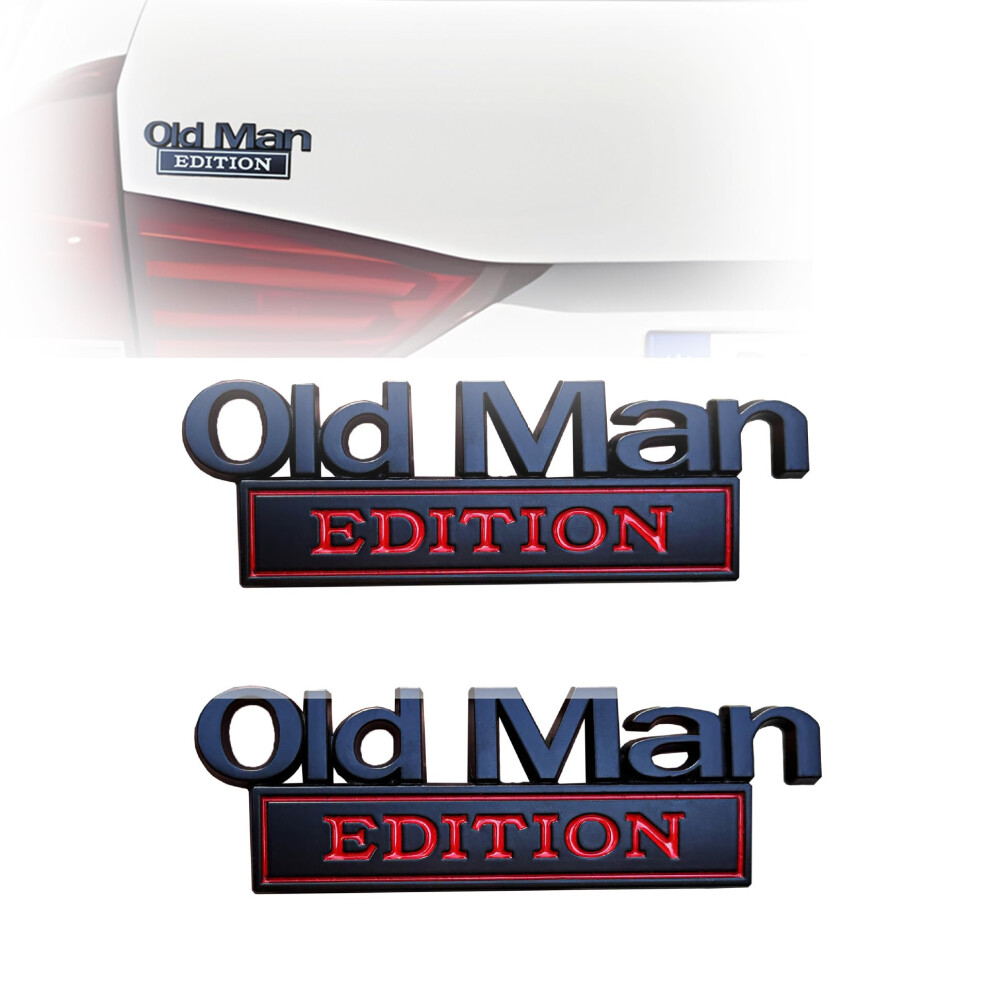 2 Pcs Funny Old Man Edition Car Emblem, Weatherproof 3D Metal Car Badge Sticker For Truck Suv Motorcycle ( Red) Black/Red 9053599020523