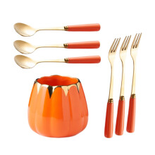 Luxury Cutlery Set 7 Pcs Gold Stainless Steel Dessert Forks and Coffee Spoons with Ceramic Handles