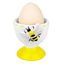 Ceramic Egg Cup with 3D Bee Design, Durable Farmhouse Breakfast Holder, Yellow Table Accent