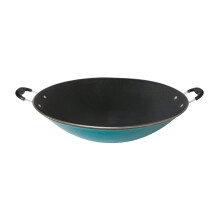 Large Cast Iron Wok 37cm Uncoated Double Ear for Gas Stove Fast Heat Conduction Heavy Duty