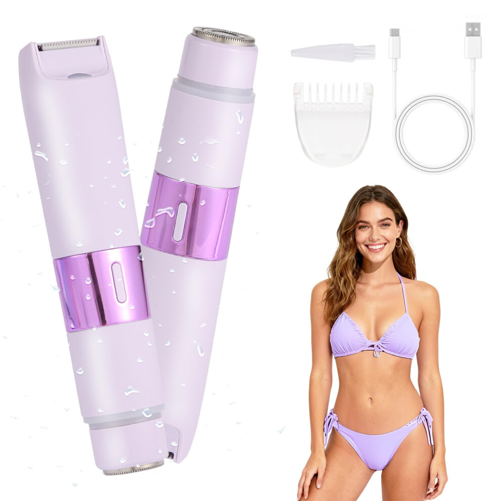 Women's Electric Shaver and Bikini Trimmer, 2 in 1 Painless Waterproof Razor, USBC Rechargeable for Sensitive Skin