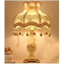 Victorian Table Lamp with Handmade Lace Shade and Antique Resin Base for Bedroom or Living Room