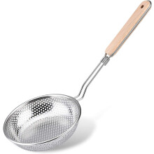 Stainless Steel Skimmer Pasta Strainer 6.3 Inch MicroPerforated with Ergonomic Wooden Handle