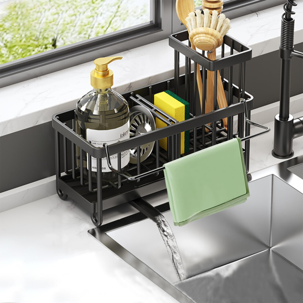 Stainless Steel Kitchen Sink Caddy Organizer With 360 Rotation, Drip Tray And Brush Holder 9455672686723