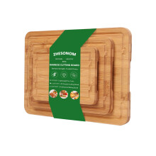 Bamboo Cutting Board Set of 3 with Juice Grooves and Handles, Wooden Chopping Boards for Kitchen Ref: 9591