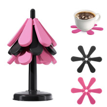 Silicone Trivet Set of 3 Christmas Tree Shaped Heat Resistant Coasters for Kitchen Dining Pink