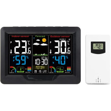 Wireless Digital Weather Station Indoor Outdoor Thermometer Hygrometer with Color Display Alarm