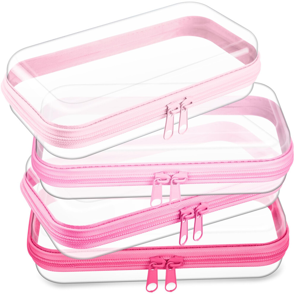 4 Pcs Clear Zipper Pouch Set with Durable Hard Shell for Makeup, Snacks, Toys, Pink 7.5x3.9x2 in