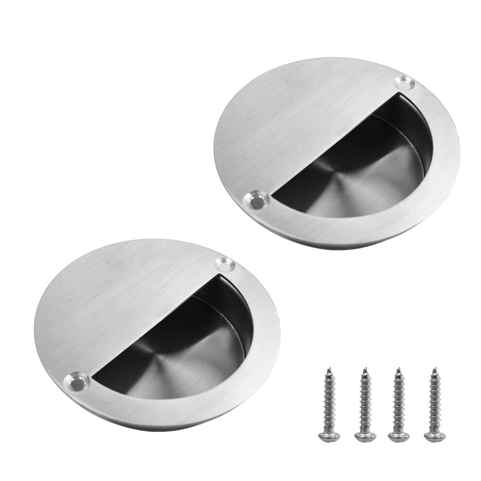 2Pcs Sliding Barn Door Handles, Round Concealed Stainless Steel Recessed Pulls, Brushed Nickel 90Mm 9053599022145