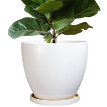 10 Inch White Ceramic Planter with Drainage Hole and Saucer, Modern Large Plant Pot for Indoor Plants