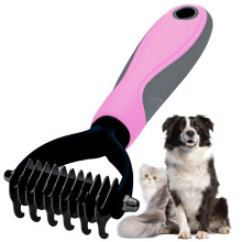 Pet Grooming Brush with DualSided Design, Extra Wide Undercoat Rake for Dogs and Cats, Pink