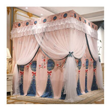 Bed Canopy Mosquito Net, 4 Corner Double Layer Privacy Shading Curtain with 3 Doors for Single Double Bed, Blackout Princess Style 180x200x200cm