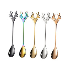 5Pcs Christmas Coffee Spoons Stainless Steel Dessert Spoons with Ergonomic Handle Reindeer Design