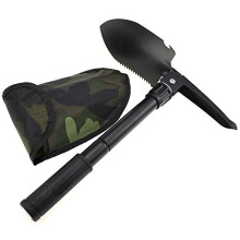 Folding Survival Shovel with Compass, 3in1 Durable Carbon Steel Camping Tool for Outdoor and Emergency