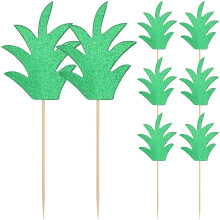 Pineapple Leaf Cupcake Toppers Reusable Green Tropical Cake Decoration Picks for Wedding Birthday Party