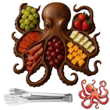 Octopus Charcuterie Board Ocean Themed Wooden Serving Platter for Seafood Lovers StyleB 12INCH