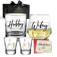 Wedding Gifts for Couples Mr and Mrs Glass Set Hubby and Wifey Wine and Whiskey Glasses for Newlyweds