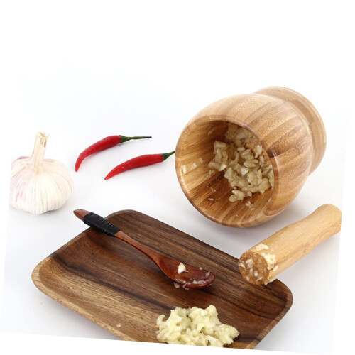 Garlic Press and Mortar Pestle Set for Kitchen Cooking, Durable Easy Clean MultiPurpose Use 2