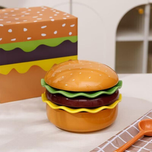 Ceramic Dinnerware Set with Creative Hamburger Design, Microwave Safe Stackable Plates and Bowls