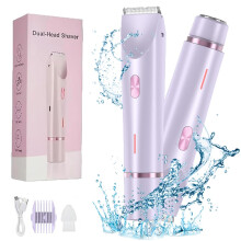 Women's Electric Shaver 2in1 Dual Head Bikini Trimmer IPX7 Waterproof Razor Purple