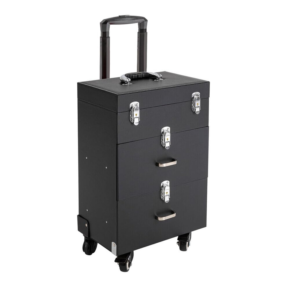 Professional 3 in 1 Rolling Makeup Case with Large Capacity Drawers Lockable Compartments and Wheels
