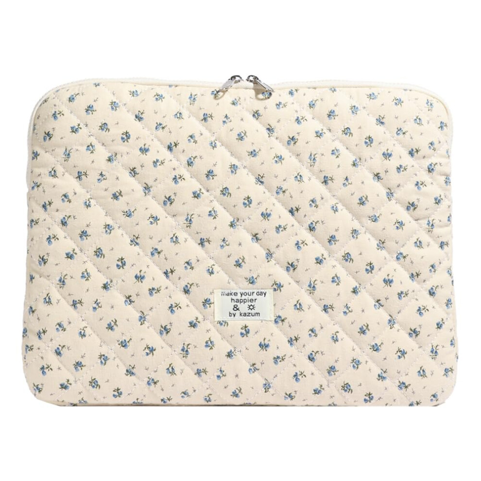 Flower Laptop Sleeve 13 Inch Quilted Shockabsorbing Case Stylish Design For Women Blue 9053599023555