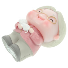 Old Woman Cake Topper Realistic Elderly Figurine for Birthday Wedding Anniversary Pink Vinyl
