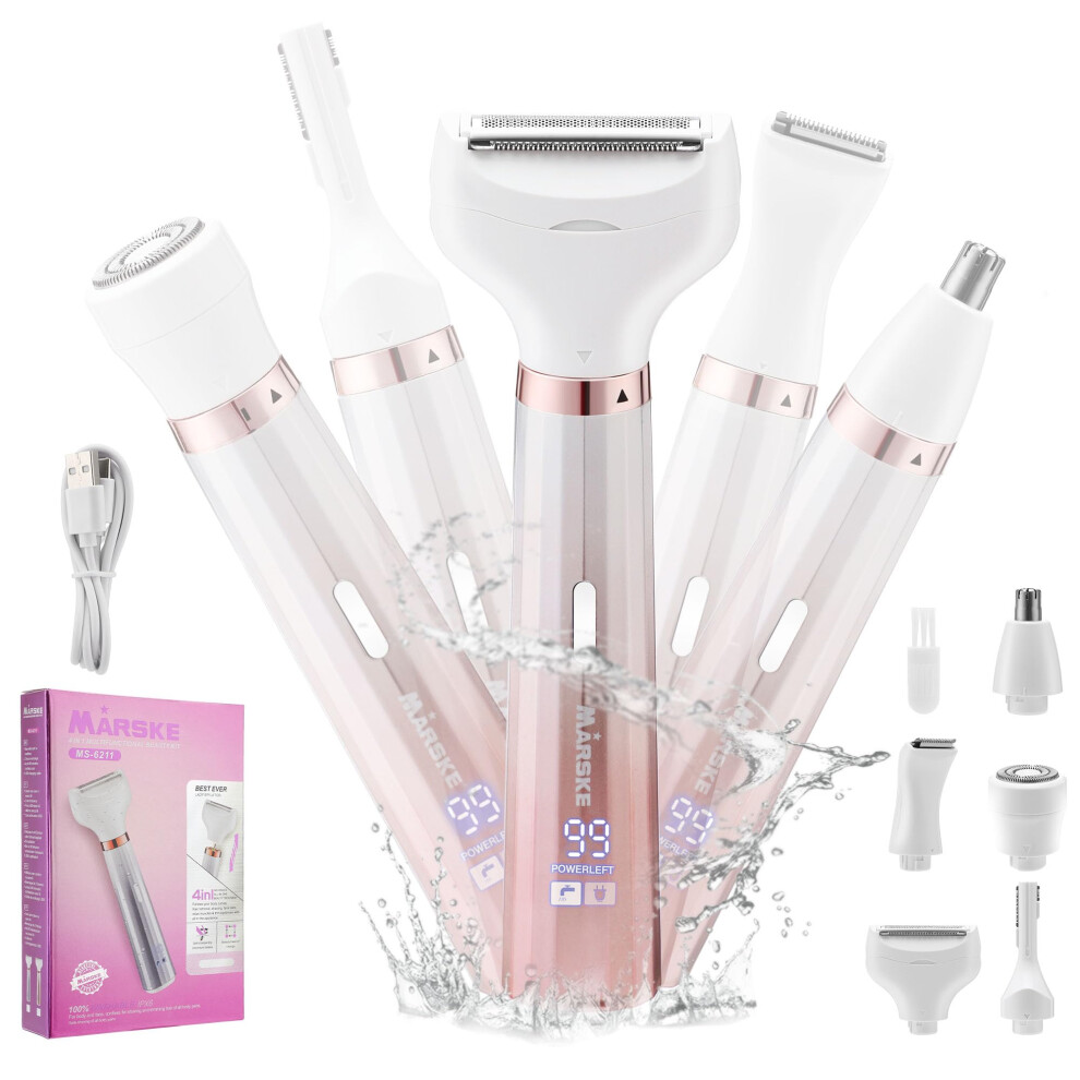 Women's Electric Shaver 5in1 Waterproof Bikini Trimmer for Women Painless Wet Dry Rechargeable