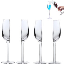 Half Crystal Wine Glass Set, Funny SemiCircular Champagne Cups with Long Stem for Birthday Anniversary, 140ml (4 Pcs)