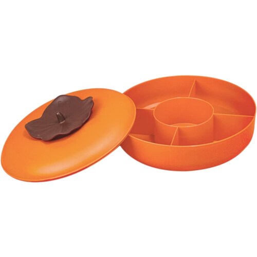 Festive Persimmon Candy Serving Tray with Lid, MultiCompartment Snack Storage Container Set 2pcs 1