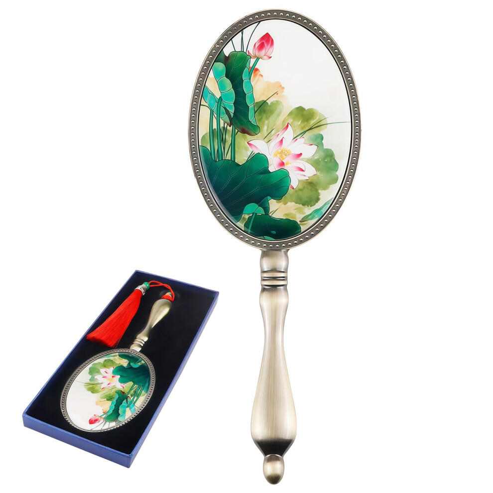 Vintage Handheld Makeup Mirror with Handle, Elegant Antique Design for Women, Clear Reflection