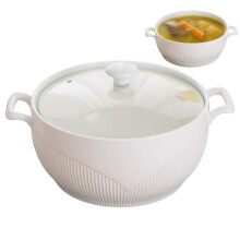 Ceramic Soup Tureen with Lid and Handles, Large 2600ml HeatResistant Serving Bowl for Kitchen