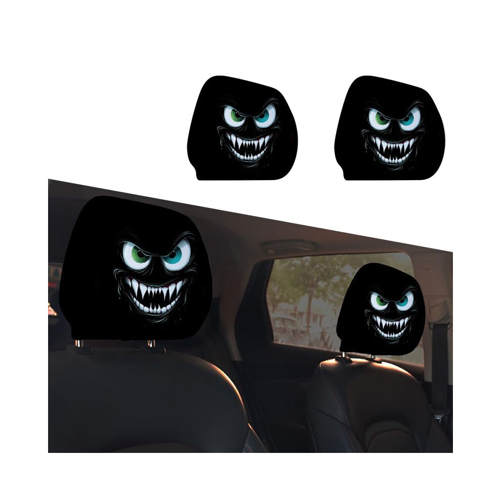 Halloween Funny Car Headrest Covers With Cartoon Eyes, 2Pcs Universal Fit Durable Fabric 9455672689519