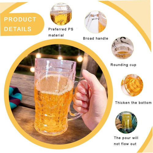 450ml Shatterproof Plastic Beer Mug with Wide Handle, Funny Double Layer Stein for Parties 2
